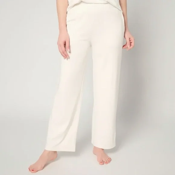 Cozy Earth Women's Rib Knit Bamboo Lounge Pull On Pajama Pant Small Ivory NEW